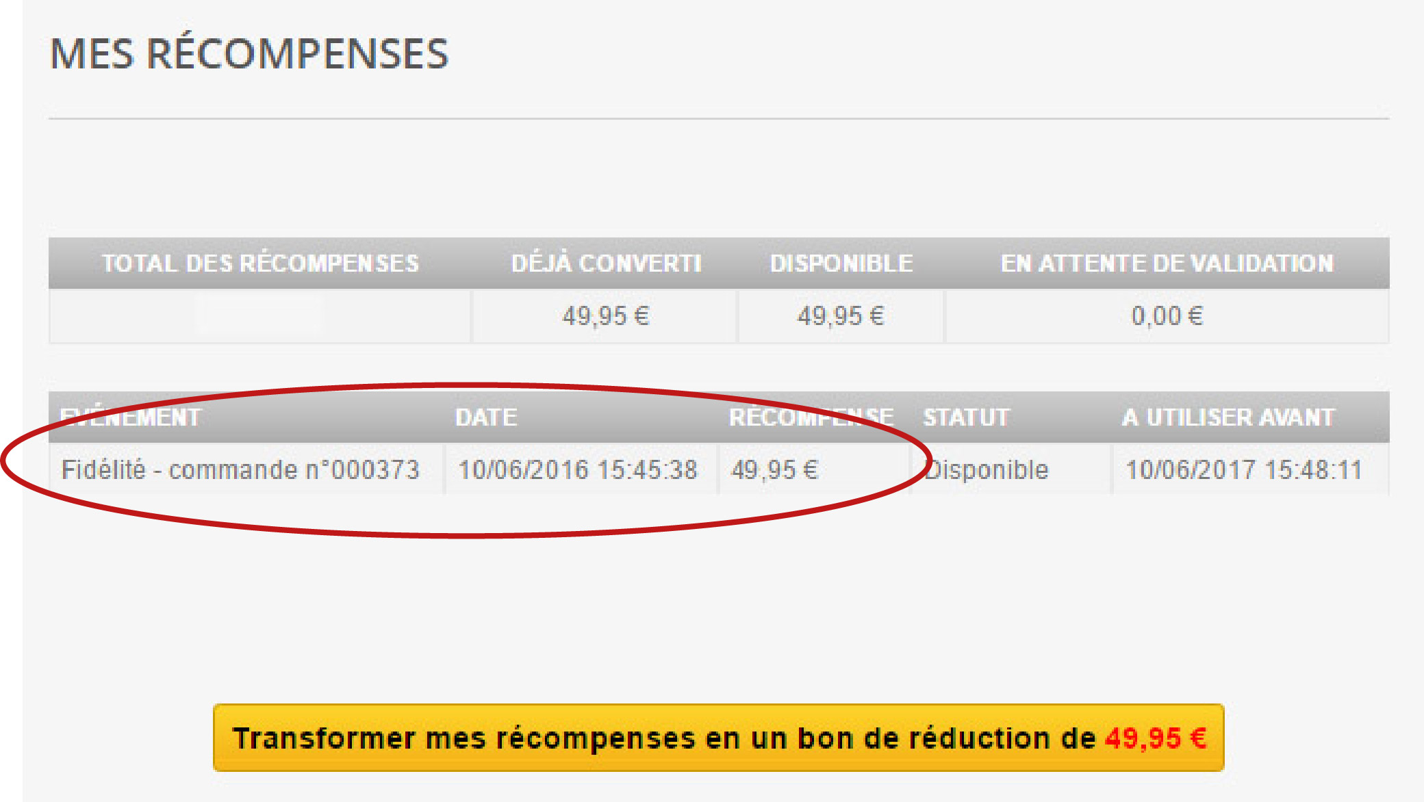 Récompense à transformées